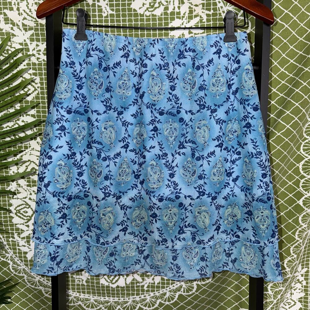 Vintage Ilyza New York Blue Paisley Mesh Layered Mini Skirt - Size Small